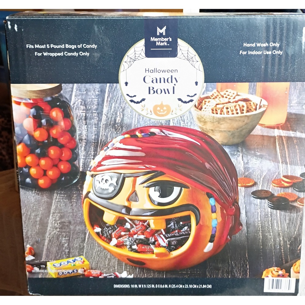 Member's Mark Halloween Candy Bowl Pirate Pumpkin Ceramic Decor 5FU2HOTP117A